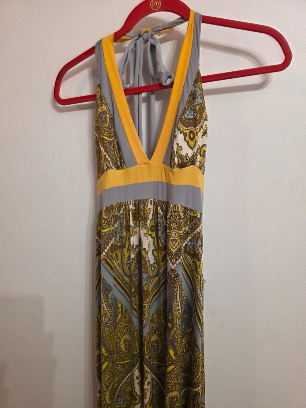 Body Central Yellow and Gray Halter Maxi Dress Size L